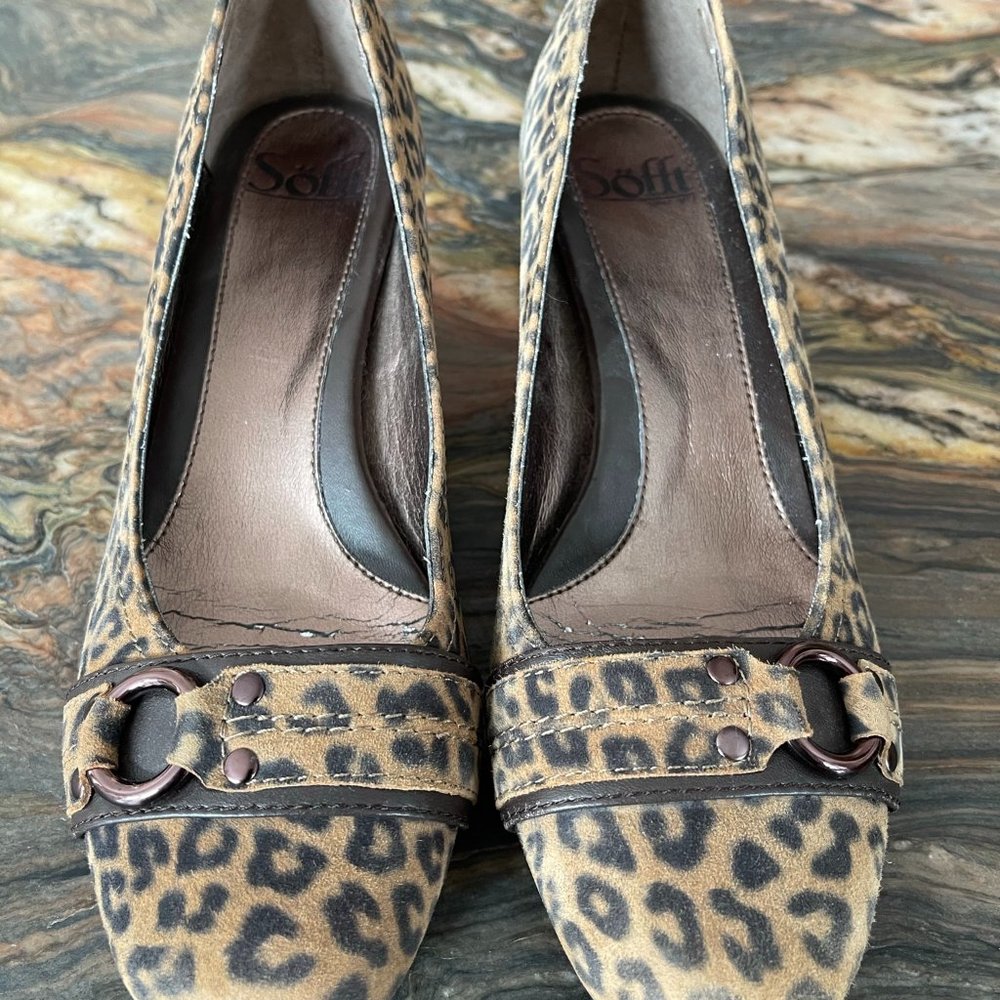 SOFFT LEATHER SHOES PUMPS WEDGE US 7.5M CHEETAH